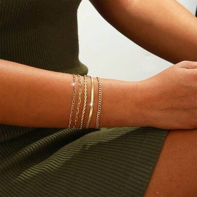 1 Set - Women's Gold-Plated Bracelet Set, Stackable And Adjustable, Fashionable Jewelry Set, Gold Bracelets Can Be Stacked And Paired With Cuban Chains, Paperclip Chains, Snake Chains, Rope Chains, And Bracelets.