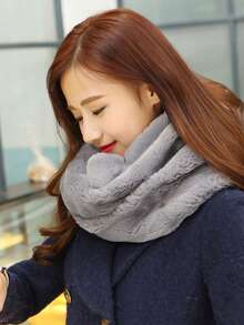 1条毛绒交叉领口保暖围巾，男女通用，冬季适用 - 彩色 - 查看 6