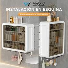 Mueble de Pared, Estantes Ajustables Armario de baño de Pared, Armario Organizador con Ganchos,Closet de almacenamiento gabinete de Almacenamiento  sobre el Inodoro Blanco sobre el Inodoro para baño, Cocina, Lavandería - Blanco - Ver 5