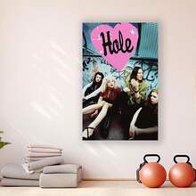 Framed Hole 2 Vintage Music Canvas Poster - Pink Heart Design With Band Members, Ideal For Bedroom & Living Room Wall Decor, Perfect Gift For Music Lovers, Music Room Decor, 2D, Perfect For Room Decor - 彩色 - 查看 2