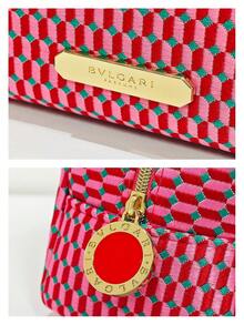 Bvlgari Pink Embroidered Patchwork Cosmetic Bag - Embroidered Fabric Patchwork Makeup Bag, Fashion Patchwork Pouch, Travel Cosmetic Storage Bag - Pink - View 2