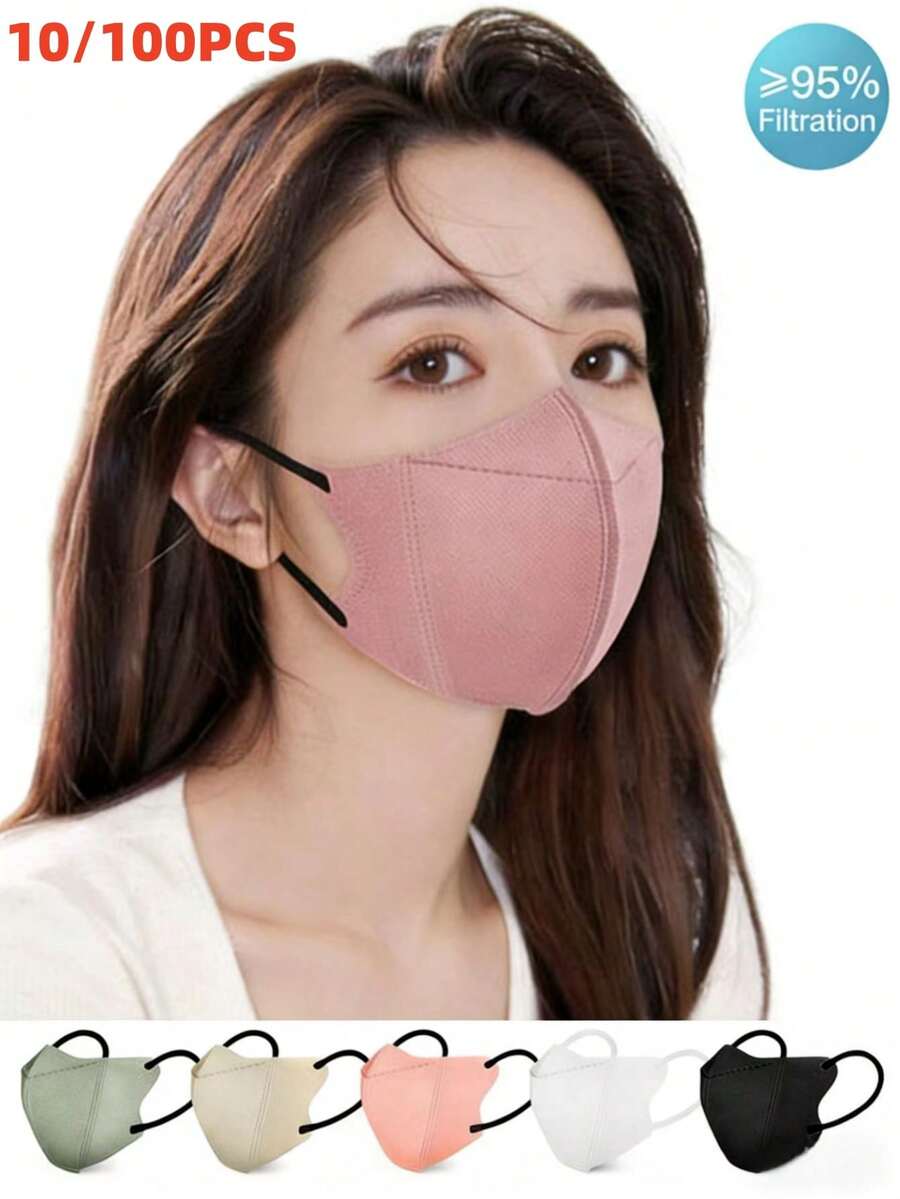 10/100 pièces Masque facial 3D Morandi jetable, stéréo, doux et respirant, noir, blanc, bleu, rose, gris, vert pour une protection quotidienne et une utilisation extérieure