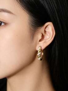 1 par de pendientes de mujer con patrón geométrico, pendientes de cobre chapados en oro de 14K, ligeros y elegantes, pequeños y redondos, adecuados para compras diarias y citas, también un regalo de Navidad ideal para novias, familia o damas - Multicolor - Ver 1