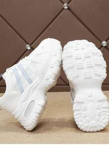 Girl's Thick Sole Chunky Sneakers, New Mesh Breathable Casual Athletic Shoes - Blue - View 7