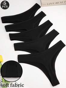 5 条装 女士黑色无缝透气舒适运动丁字裤