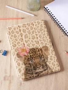1pc Beige Leopard Print, Kitten & Flower Pattern Tablet Protective Case, Compatible With Apple IPad 10.2", IPad Pro 11" 2021/2020/10th Gen, IPad 10.2" (A16), IPad 11" 11th Gen 2025, Galaxy Tab A8 10.5" 2022, Matepad 10.4"/Tab, With Pencil Slot, Anti-Drop, Tablet Stand, Auto Sleep/Wake, New Year's Christmas Gift For 2026 - Multicolor - View 3
