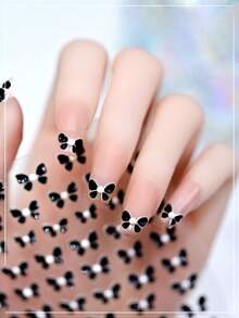 3D Bow Pearl Embossed Nail Art Stickers, Black & White Bow Nail Decals With Adhesive