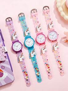 1pc Cute Quartz Watch With Lovely Pink Horse Print Strap, Suitable As Birthday, Year-End Promotion, Christmas Gift