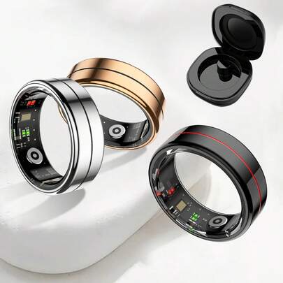 智能戒指 - 健康健身追踪器，具备卡路里/心率/血氧/血压/睡眠监测功能，IP68 防水计步器，可用于运动、距离和卡路里监测，磁吸式充电 - 时尚不锈钢设计，是送给朋友的完美生日礼物、新年礼物和圣诞礼物（内置 15mAh 可充电电池）