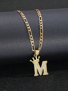 1pc Fashionable Minimalist Stainless Steel Gold Plated Cubic Zirconia Letter Pendant Necklace, Children's Jewelry Accessory, Birthday Gift, Party Jewelry - Gold - View 2