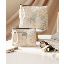 Túi đựng mỹ phẩm ren, túi đựng đồ vệ sinh cá nhân khi đi du lịch, túi trang điểm xách tay đựng điện thoại, chìa khóa, tiền xu, đồ trang trí phòng trang điểm. - Nhiều màu - Xem 2