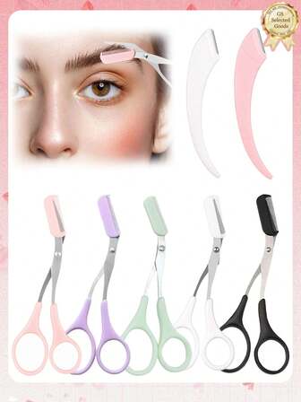 2pcs/1pc Hair Trimmer, Eyebrow Scissors Set, Hair Removal Trimmer Designed For Men And Women, Non-Slip Grip Eyebrow Scissors And Face Shaver, Exfoliating Tool, Ergonomic Design, Eyebrow Trimmer And Shaver With Protective Cover, Reusable And Washable Eyebrow Razor, Suitable For Beginners Eyebrow Shaping, Facial Hair Trimmer, Eyebrow Grooming