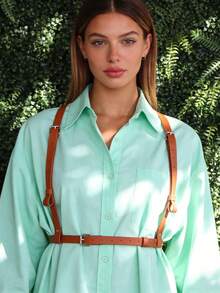 Centură elegantă din piele ecologică maro pentru femei, retro, casual, pentru talie, decor minimalist, accesoriu de îmbrăcăminte exterioară