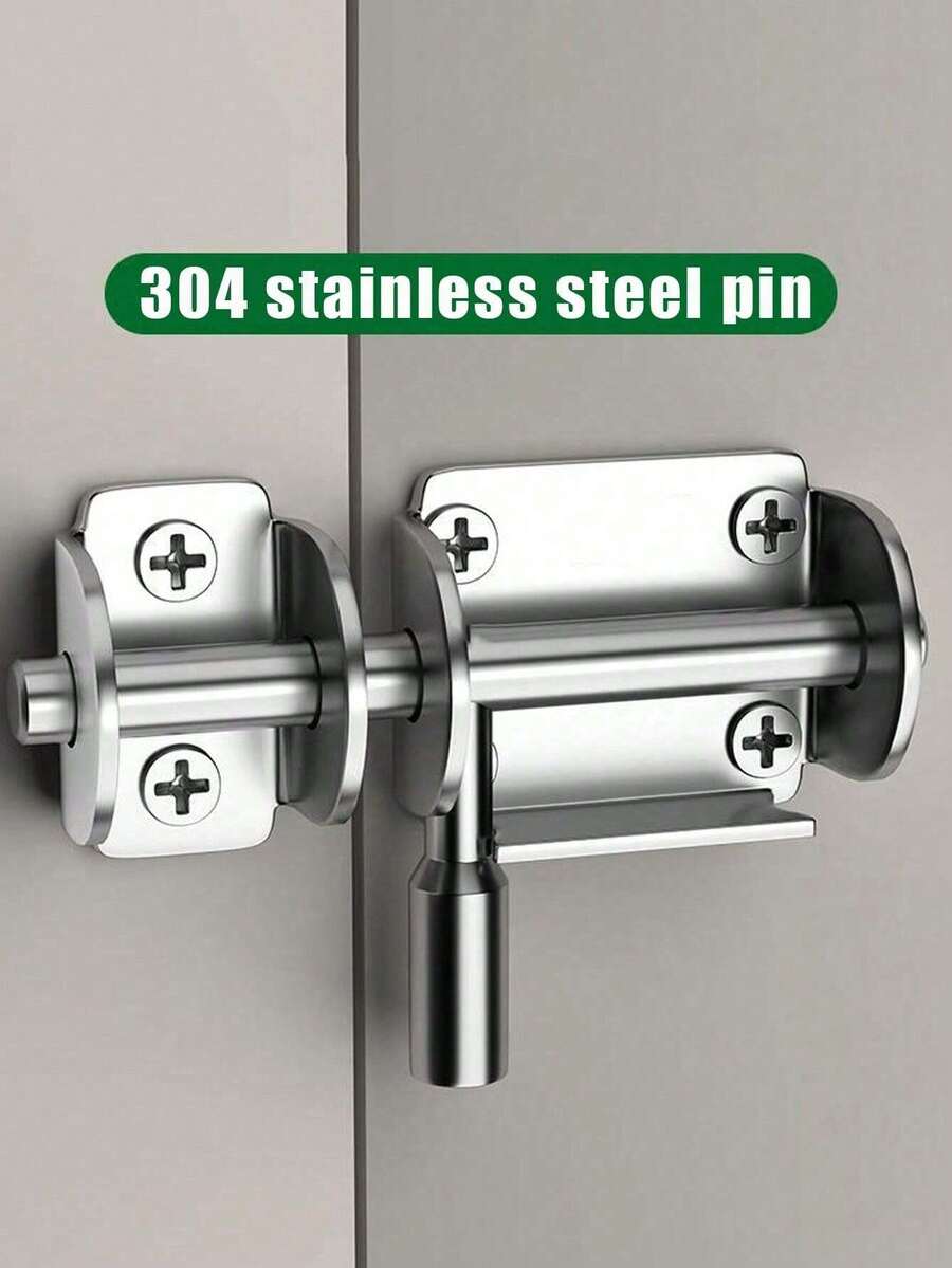 免钻孔不锈钢门闩，适用于浴室，复古加厚表面安装式门锁，防盗门窗闩 - 銀色 - 查看 1