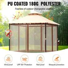 Cenador de Patio Exterior para 6-8 Personas, 3x3m, Estructura de Metal con Mosquitera, Cubierta de poliéster Recubierta de Poliuretano Duradera de 180 g, Perfecto para Uso en jardín, Terraza y césped - Beis - Ver 6