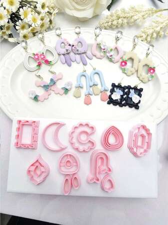 1/2/3/11Pcs, DIY Jewelry Clay Cutter Set – 1.38-1.85 Inch Frame/Moon/Flower/Teardrop Molds, Plastic. Suitable For Polymer Clay, Resin, Fondant. [Jewelry Making Supplies][Polymer Clay Cutters]Create Earrings/Pendants. [DIY Clay Molds][Handmade Jewelry Tools]Essential For Craft Enthusiasts & Creative Handmade Projects
