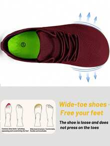 Women's Casual Sports Shoes, Wide Toe Shoes, Fitness Shoes, Wide And Large Feet Wide Size, Fitness Shoes, Sock Shoes, Walking Shoes, Outdoor Sports, Walking Shoes, Skate Shoes, Mountaineering Shoes, Running Shoes, Suitable For Office Gym Camping, Comfortable And Breathable, Soft - Red - View 4