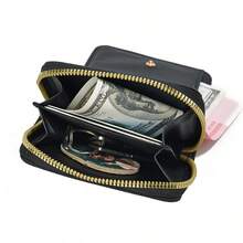 女士拉链小菱形钱包刺绣皮革手拿包女士短款迷你钱包卡包女士钱包小钱包可爱钱包女士钱包女士零钱包 - 黑色 - 查看 10