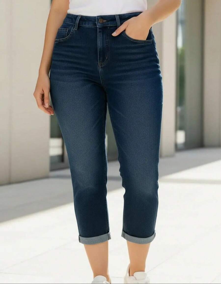Women Jeans - 深色水洗藍 - 查看 1
