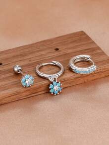 3件套精美吊坠小水晶花朵耳环套装，女士女孩适用，18K镀金不锈钢耳环，婚礼浪漫珠宝礼物 - 3 pcs for one ear - 查看 4