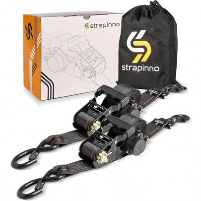 Strapinno Retractable Ratchet Tie-Down Straps5 000 Lbs Breaking Strength- 2 In X 12 Ft Heavy Duty Ratchet Strap With Ty Lock S Hooks For Motorcycles ATVs UTVs Lawn Equipment And Cargo Black