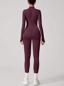 Women Seamless Front Zipper Long Sleeve Ski Jumpsuit, Tight-Fitting Activewear For Fitness Training,Stretchy Shapewear - Burgundy - View 7