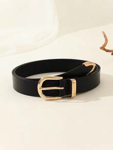 1pc Gold-Tone Fashionable Buckle Design Women's Belt For Dress Jeans Skirts Summer, School Fall, Autumn, Halloween  Casual    Polyurethane(PU)    Buckle - 黑色 - 查看 5