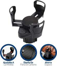 Portavasos para Auto, Doble, Ajustable para Bebidas, Multifuncional, Compatibilidad Universal, Organizador de Celular, Gafas, Monedas, Color Negro - 1 - Ver 9