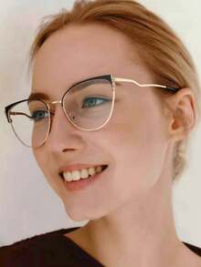 1 Pair Elegant Women's Metal Oversized Fashion Glasses, Suitable For Daily Reading, Outfit Matching And Commuting