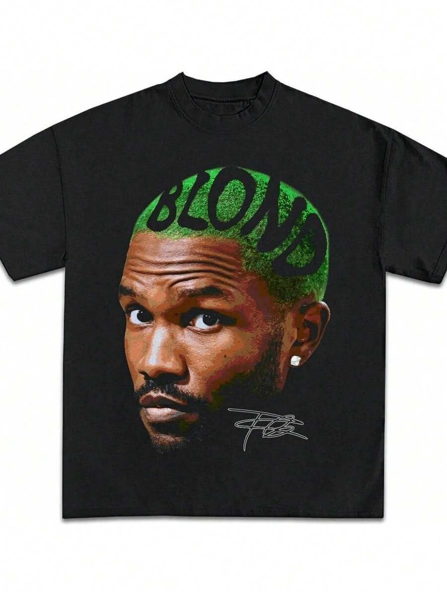 Frank Oceans Shirt Rap Tee Concert Merch Blonds Album Cover Graphic T-Shirt COTTON New Arrival Anime Clothes T Shirts For Men - màu đen - Xem 1
