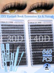 640/608/544片装簇状假睫毛套装,包含胶水、定型液、镊子、睫毛刷、混合款式睫毛册,易于使用,方便旅行携带,柔软自然的睫毛嫁接套装,新手友好,浓密蓬松经典款睫毛套装,可在家DIY,浓密假睫毛适用于专业、日常、婚礼、派对、角色扮演妆容。 - 彩色 - 查看 19