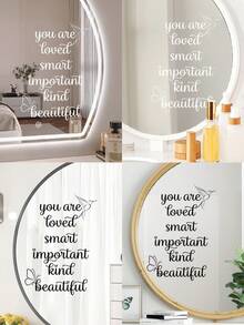 黑白“你被爱着”镜面贴纸 - 自爱励志乙烯基贴纸，积极肯定语窗/墙贴，适用于卧室、浴室、梳妆台，可移除防水励志语录装饰，适用于卧室、客厅、办公室、家居装饰，个性化镜面墙面装饰 - 彩色 - 查看 2