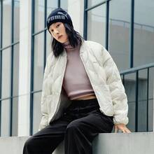 Puma Warm, Windproof, Thickened, Water-Repellent, Drop-Shoulder Baseball Collar, Hoodless, Cotton Feather, Cold-Weather, Zippered Duck Down Jacket, Women's,