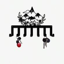 CIF BUY 1件装现代简约黑色锻铁壁挂式钥匙架及装饰品 - 7个挂钩钥匙收纳架，饰以白色花卉和山脉剪影设计，功能性雕塑节省空间，适合玄关、乔迁之喜、新房主（安装简便） - 彩色 - 查看 2