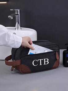 Customized Toiletry Bag For Husband, Father Or Son - Men's Large Capacity PU Leather Travel Toiletry Storage Bag; Customizable Name, Suitable For Birthday, Father's Day, Anniversary, Wedding And Groomsmen Gifts; Ideal Gift For Him, Thoughtful Present, Travel Essential. - Multicolor - View 9