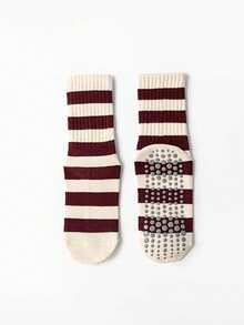 Giao hàng ngẫu nhiên 1/2/3/5 đôi, tất cổ cao kẻ sọc đỏ có nơ Encore dành cho nữ, thích hợp cho khiêu vũ, Pilates, thể thao trong nhà, tất yoga chống trơn trượt. - Nhiều màu - Xem 8