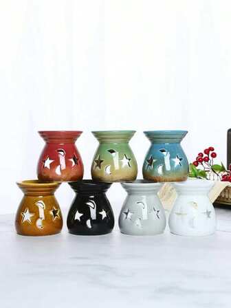 精美的手工彩绘陶瓷星月香炉/精油炉，非常适合芳香疗法、冥想和家居装饰。也是一份绝佳的礼物之选。