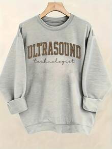 Women'S Ultrasound Technologist Text Hoodie - Soft Round-Neck Pullover Sweatshirt With Slogan Print, All-Season Comfort, Casual Workwear For Sonography Professionals, Long Sleeve Round-Neck Design, Ideal Gift For Ultrasound Techs, Hospital Attiregifts For Mom-Free Shipping - 淺灰色 - 查看 4