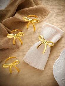 2/8/10pcs Gold Metallic Bow Napkin Rings, Suitable For Dinner Party, Wedding, Banquet, Home Gathering Table Decor - Gold - View 3