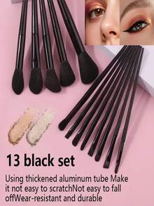 13件套专业化妆刷套装，便携旅行套装，包含腮红刷、粉底刷、眼影刷、散粉刷、眉刷，尼龙刷毛，ABS手柄，适合初学者和化妆爱好者，尤其适合旅行，是圣诞节或情人节的绝佳礼物。 - 黑色 - 查看 10