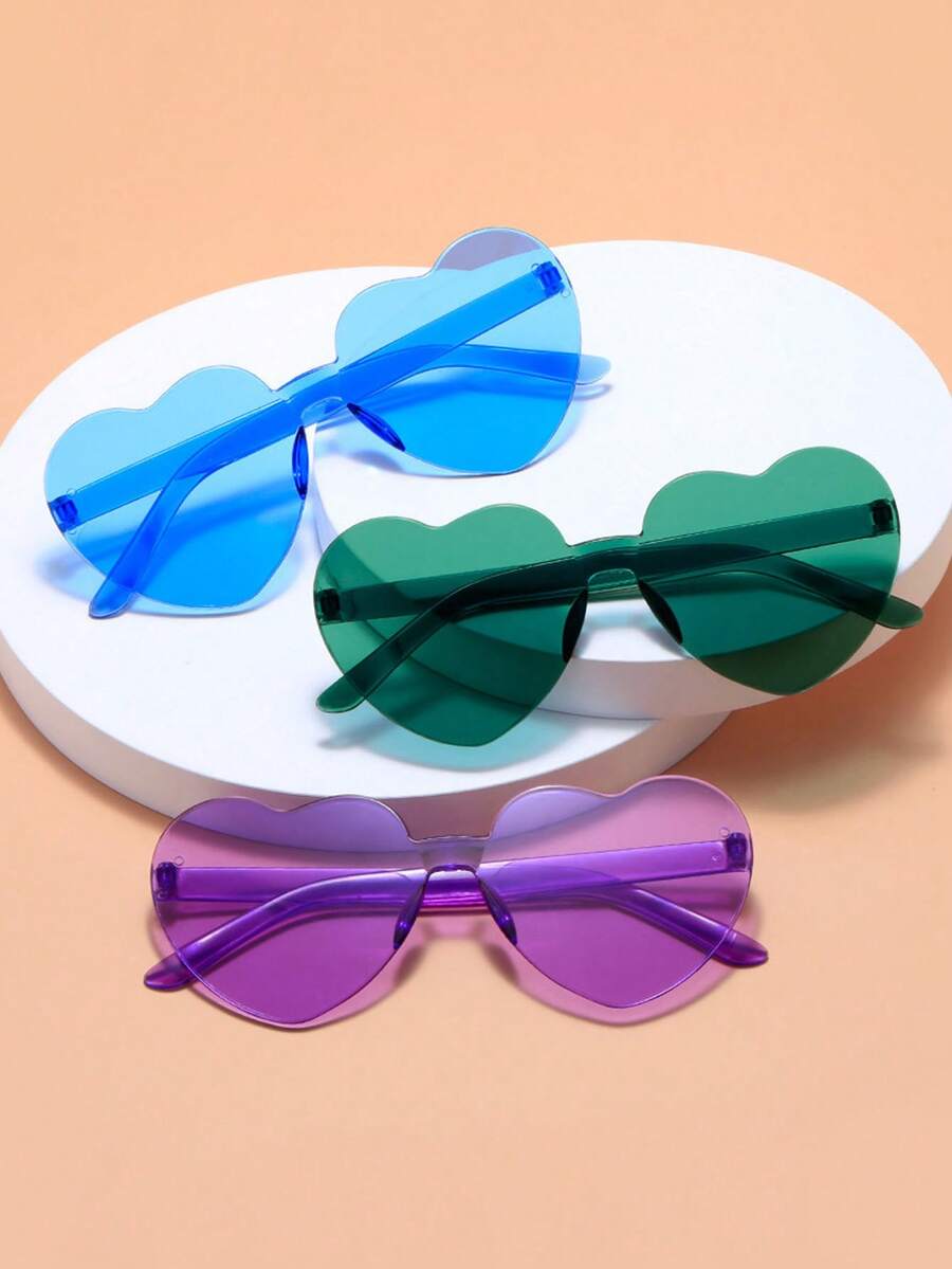 心形糖果色无框趣味心形眼镜，男女皆宜，派对礼物，女士心形眼镜，时尚心形眼镜，派对眼镜，沙滩配饰，婚礼，生日派对，旅行，新娘送礼会，单身派对，婚礼，新娘派对礼物