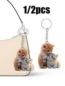 1pc/2pcs Cute Cartoon Cat Acrylic Keychains, Cute Cat Accessory Bag Pendants, Fashionable Backpack Pendants, Handbag Pendant Decorations, Wallet Pendants, Couple Pendant Keychain Gift Bag Accessories Waterproof, With Lobster Clasps, Ideal Gifts For Family And Friends, Perfect Choice For Birthdays And Special Occasions, Back To School Gifts, Christmas Gifts, Halloween Gifts