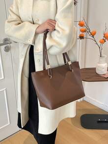 Retro Minimalist Large Capacity Tote Bag, New Casual Underarm Shoulder Bag, High Cost-Effective Fashion Handbag, Suitable For Shopping, Wallet Carrying, Leisure Travel, Suitable For Young Women, College Students, Newbies And White-Collar Workers. Perfect For Office, University, Work, Business, Commuting, Outdoor Activities, Travel And Outing. - Brown - View 7