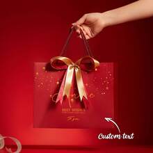 Customized Gift Bag, Customized Text, Red With Gold Bow, Fashionable And Exquisite, Suitable For Weddings, Valentine's Day, Birthdays, Gifts For Friends And Family, Customized Gift Packaging Bag - Multicolor - View 6