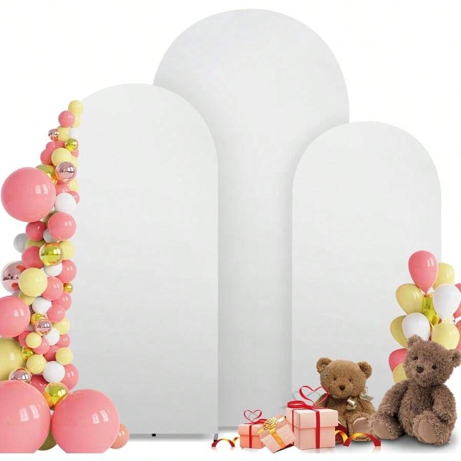 CZ 3 Piezas de Fondo Cubierta de de Alta Elasticidad Espesar Fibra de Poliuretano Seda de Leche a Prueba de Decoloración para Fiestas de Boda 4FT 5FT 6FT 8764 - Blanco - Ver 1