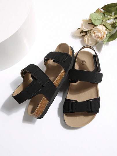 1 Pair Kids' Soft Bottom Anti-Slip Open Toe Hook And Loop Flat Sandals, Retro Fashion Outdoor Sports Beach Shoes, Suitable For Summer Birkenstocks
