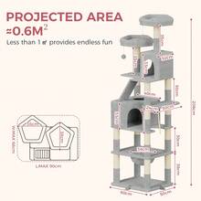 DOGAT 208cm Tall Cat Tree Tower For Indoor Large Cats Multi Level Activity Centre With Hammock Condos Perches 16 Sisal Scratching Posts Anti Tip Reinforced Base - Light Grey - Light Grey - View 3