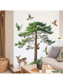 BRUP 1/2/3 Blatt/Set (Große Größe) Wald Tier Wandaufkleber mit Kiefer Baum und süßen Tieren, abnehmbare Tier Aufkleber zum Aufkleben für Badezimmer, Wohnzimmer, Kinderzimmer, Babyzimmer Dekoration, verspieltes Waldthema Kunst - Verschiedenfarbig - Übersicht 2