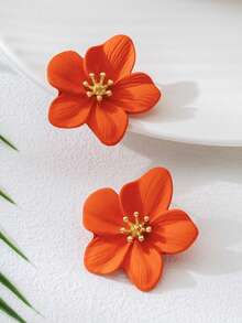 1 Pair Vibrant & Colorful Five-Petal Flower Earrings, Inspired By Dopamine, Suitable For Summer Wear - Orange - View 2