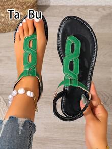 25年时尚女式平底凉鞋，绿色平底凉鞋，黑色平底凉鞋，Z字形设计，柔软舒适的皮革材质 - 綠色 - 查看 9